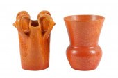 TWO MUNCIE ORANGE PEEL VASES,