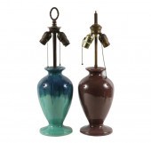 TWO MUNCIE POTTERY LAMPS, 12”