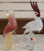 TWO MURANO COCKATOO GLASS FIGU