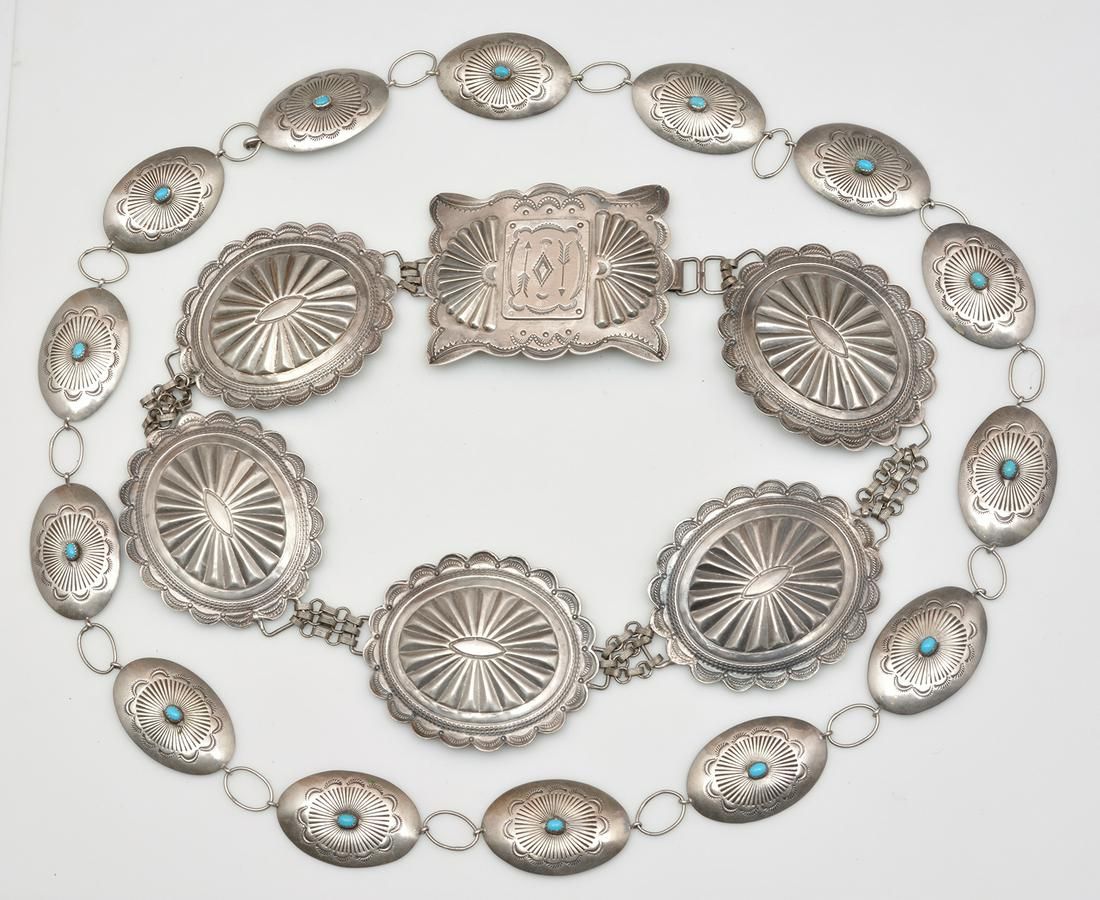 TWO NATIVE AMERICAN CONCHO BELTSTwo