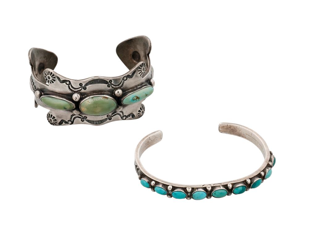 TWO NAVAJO SILVER AND TURQUOISE