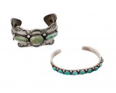 TWO NAVAJO SILVER AND TURQUOIS