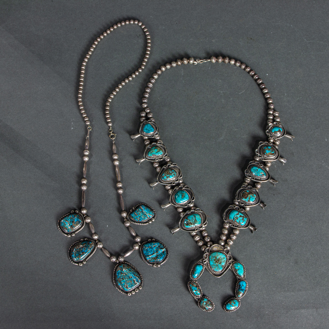 TWO NAVAJO SQUASH BLOSSOM NECKLACES