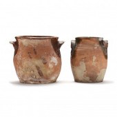 TWO NC EARTHENWARE CROCKS, ATT