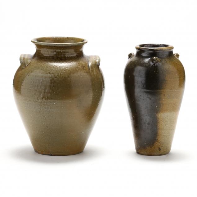TWO NC POTTERY FROGSKIN GLAZED