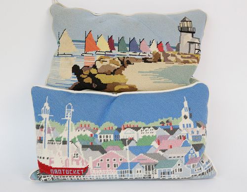 TWO NEEDLEPOINT PILLOWS, "RAINBOW