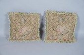 TWO NEEDLEPOINT PILLOWS WITH F