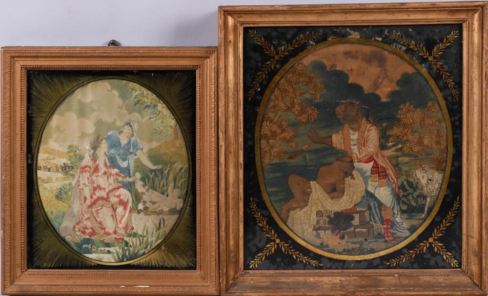 TWO NEEDLEWORK AND PAINTED SILK