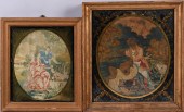 TWO NEEDLEWORK AND PAINTED SIL