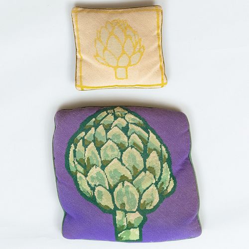 TWO NEEDLEWORK PILLOWS OF