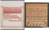 TWO NEEDLEWORK SAMPLERSTwo nee