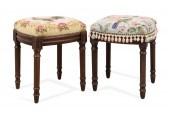 TWO NEEDLEWORK UPHOLSTERED FOO