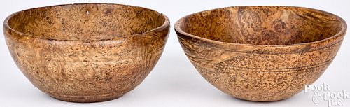 TWO NEW ENGLAND BURL BOWLS, 19TH