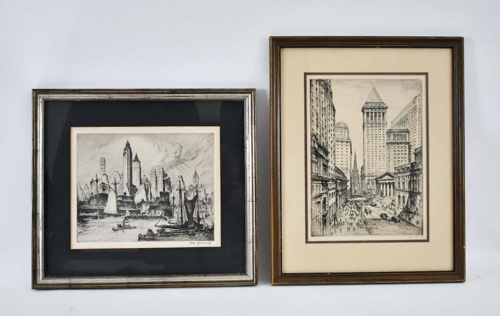 TWO NEW YORK CITY SKYLINE ETCHINGS,