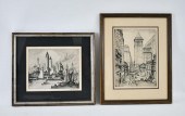 TWO NEW YORK CITY SKYLINE ETCH