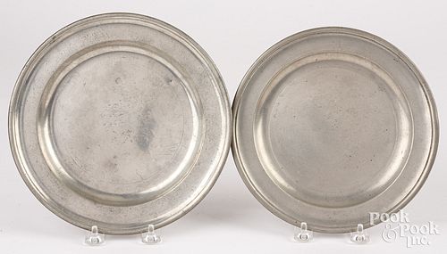 TWO NEW YORK PEWTER PLATES, 18TH
