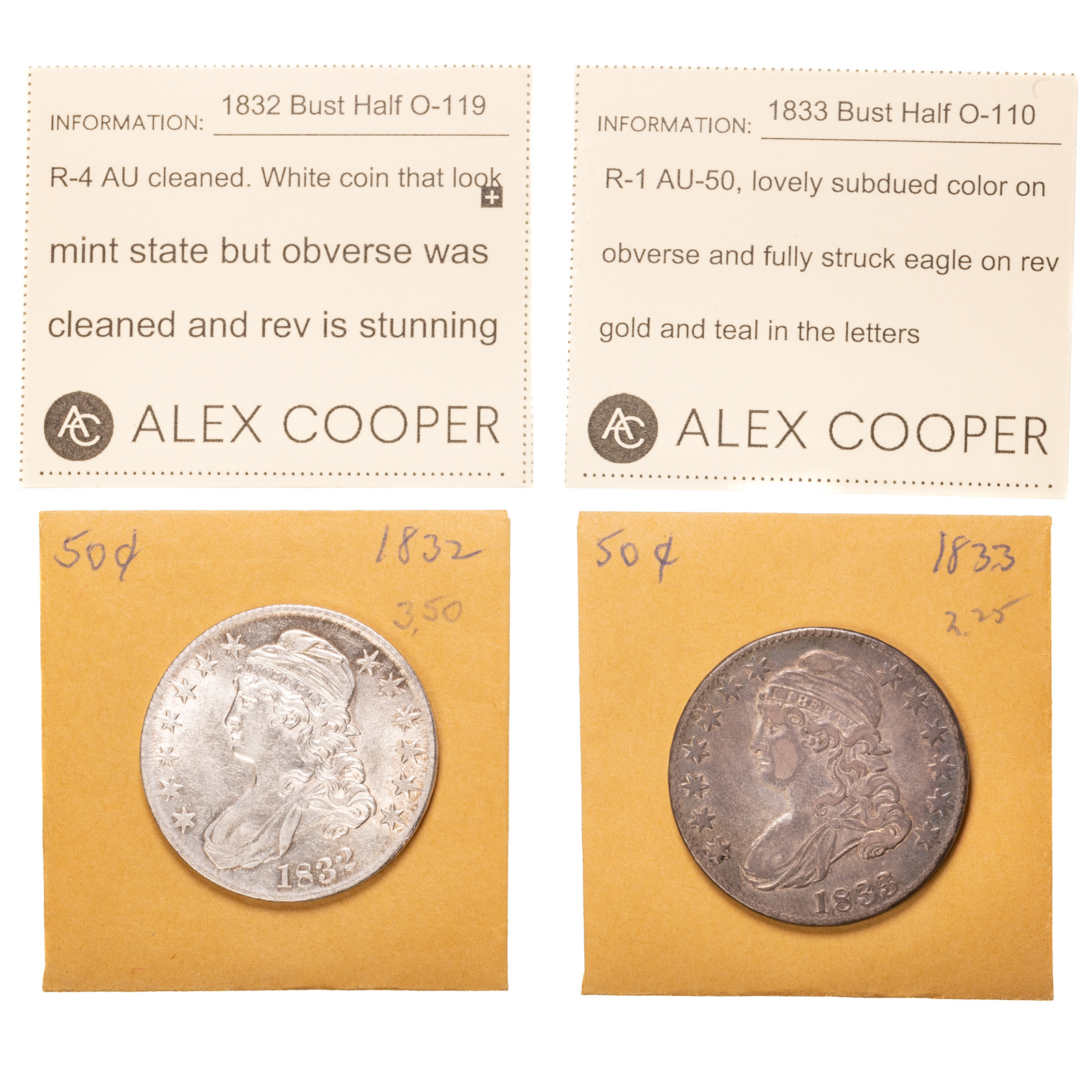 TWO NICE BUST HALVES FROM 1830'S