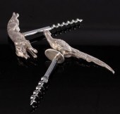 Two novelty silver corkscrews,