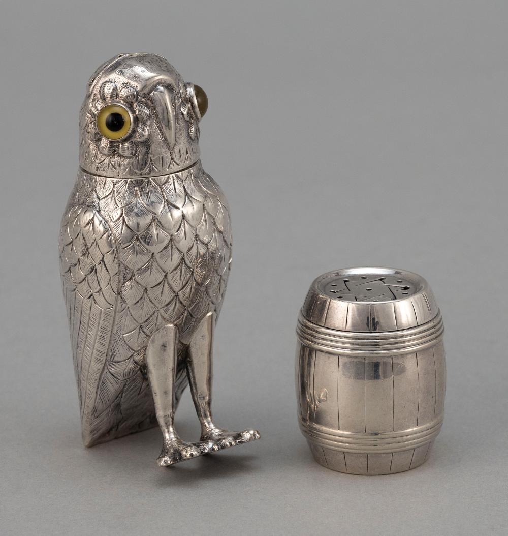 TWO NOVELTY SILVER SHAKERS