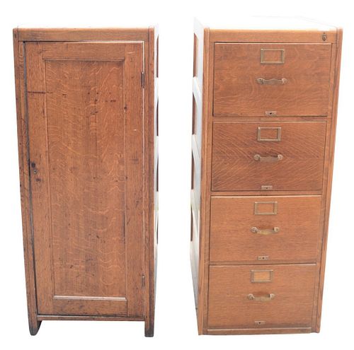 TWO OAK CABINETS TO INCLUDE ONE