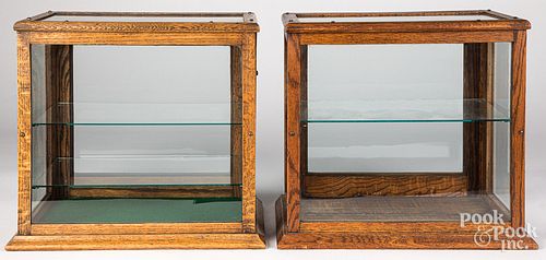 TWO OAK COUNTERTOP SHOWCASES, EARLY