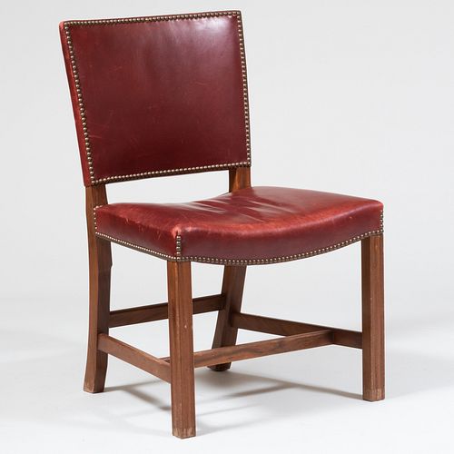 TWO OAK LEATHER UPHOLSTERED SIDE