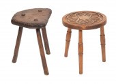 TWO OAK MILKING STOOLS 19TH/20