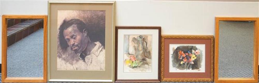 TWO OAK MIRRORS AND THREE WORKS