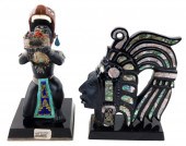 TWO OBSIDIAN CARVED WARRIOR SC