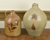 TWO OCHRE DECORATED STONEWARE