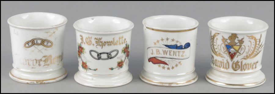 TWO ODD FELLOWS SHAVING MUGS.