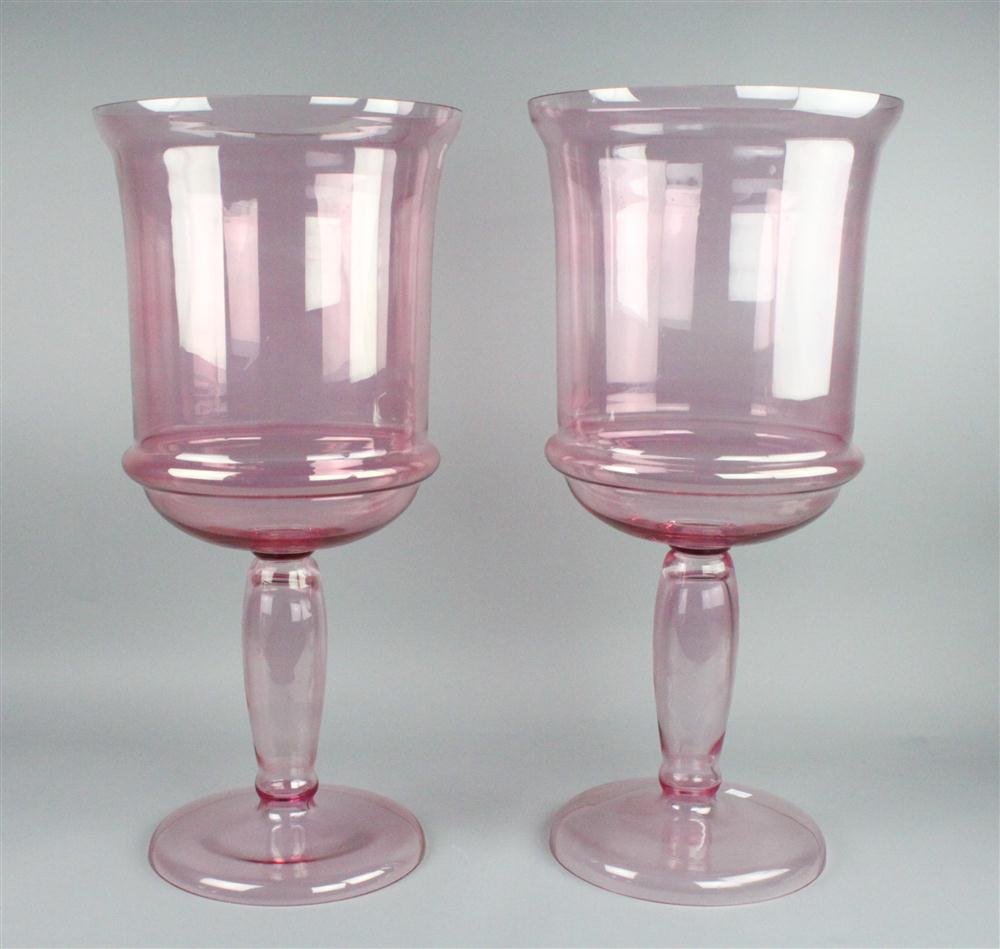 TWO OF MASSIVE PINK GLASS VASES