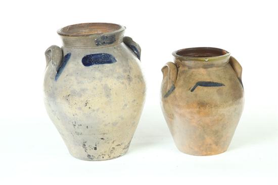 TWO OHIO OVOID STONEWARE CROCKS. 