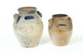 TWO OHIO OVOID STONEWARE CROCK