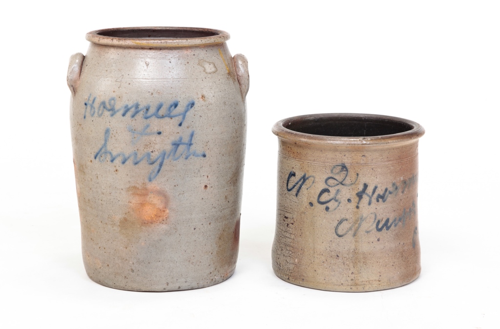 TWO OHIO STONEWARE CROCKS.