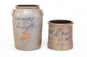 TWO OHIO STONEWARE CROCKS. Tus