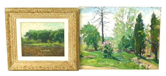 TWO OIL ON BOARD PAINTINGS IN THE
