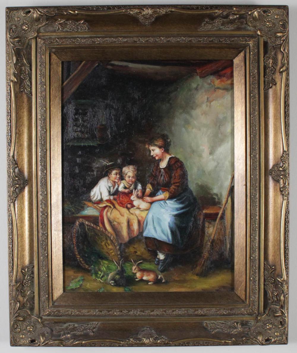 TWO OIL PAINTINGS, BARN SCENESTWO