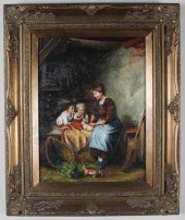 TWO OIL PAINTINGS, BARN SCENES