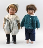 TWO OILCLOTH DOLLS 20TH CENTUR