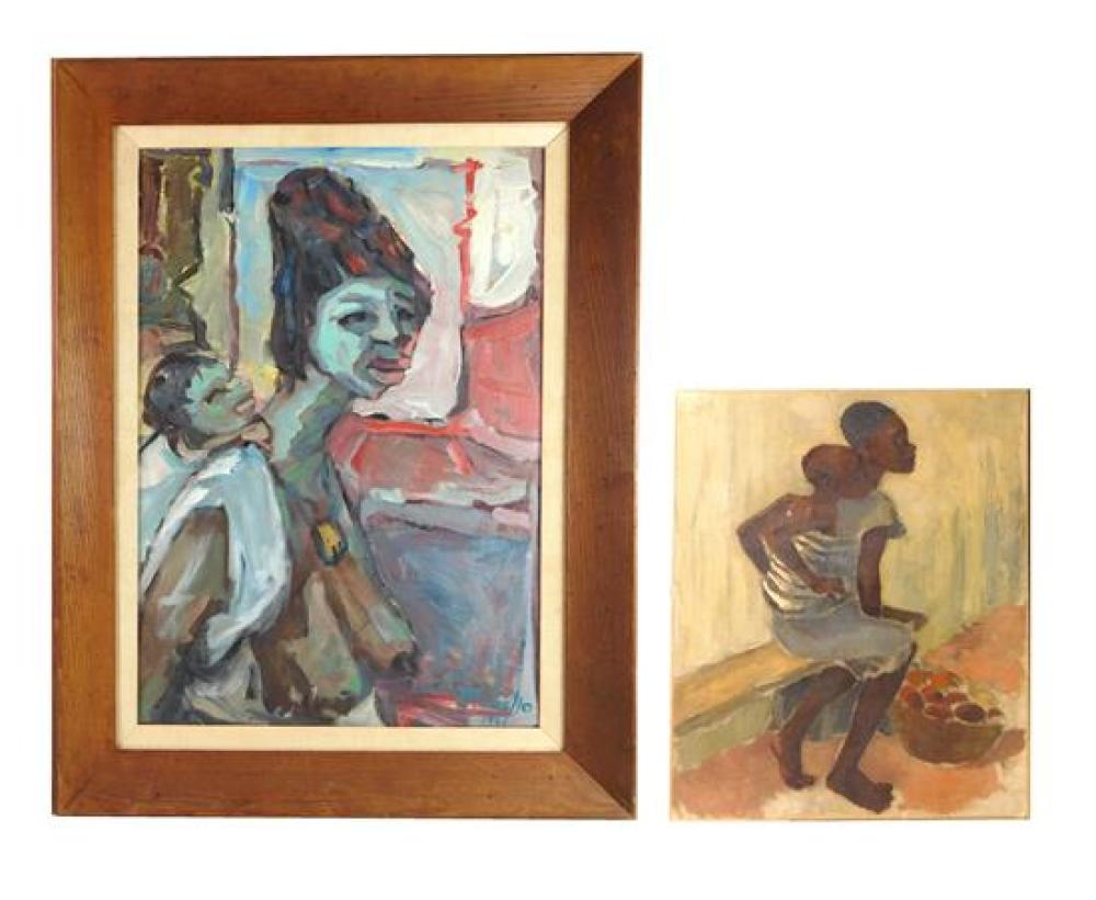 TWO OILS ON CANVAS OF AFRICAN
