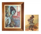 TWO OILS ON CANVAS OF AFRICAN
