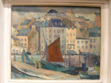 Two oils on canvas one of a port