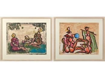 Two oils on paper, cubist