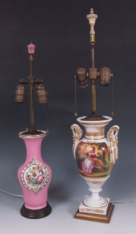 TWO OLD PARIS PORCELAIN LAMPS: 1)