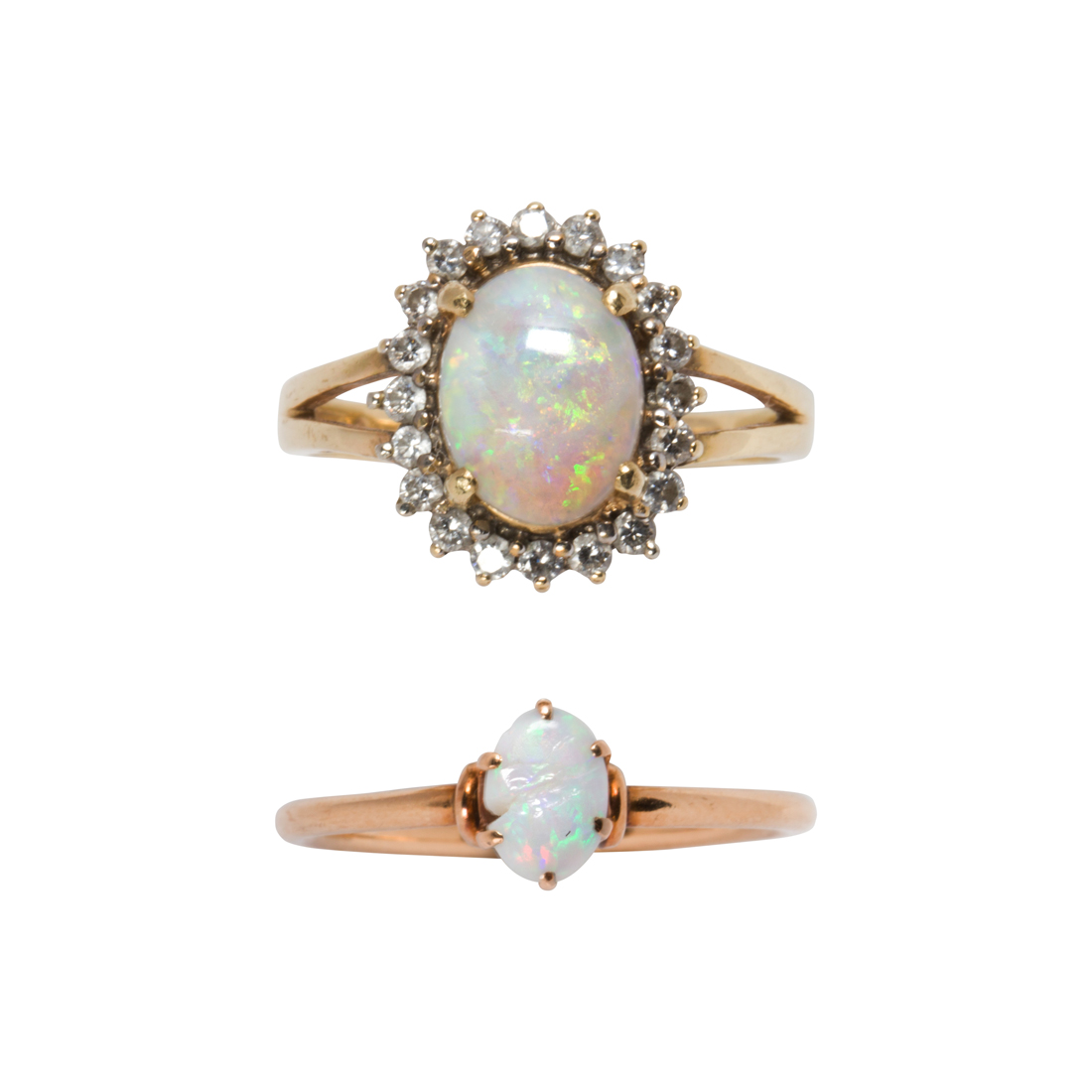 TWO OPAL, DIAMOND AND 14K RINGS Two