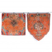 TWO ORANGE TIBETAN THRONE CARP