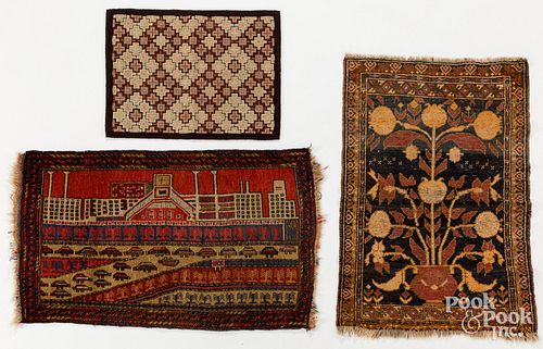 TWO ORIENTAL MATS AND A SMALL