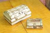 TWO ORNATE BONE BOXES. Having