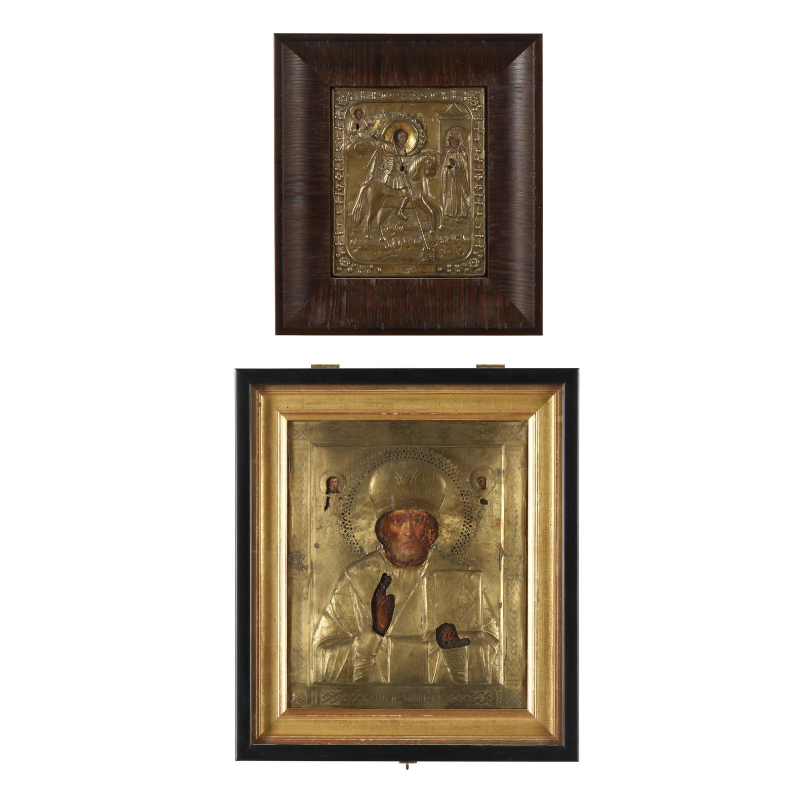 TWO ORTHODOX OKLAD ICONS, SAINT